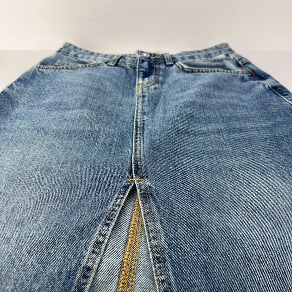 BDG XS Mandi A-Line High Front Slit Distressed Raw Hem Blue Denim Maxi Skirt - Picture 6 of 12